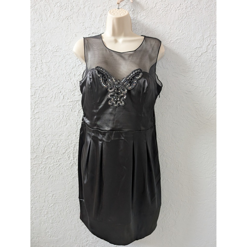 Bisou Bisou Cocktail Dress Women 10 Polyester Black Sequin Butterfly Mesh Yoke